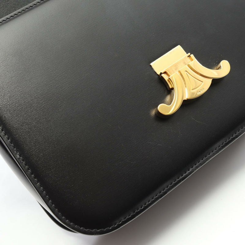 CELINE Classic Triomphe 中型斜背肩背包，黑色皮革，二手女款-9