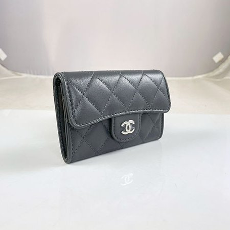 * 奢華大道國際精品＊【CH0736】CHANEL灰色小羊皮銀釦零錢包 AP0214-1