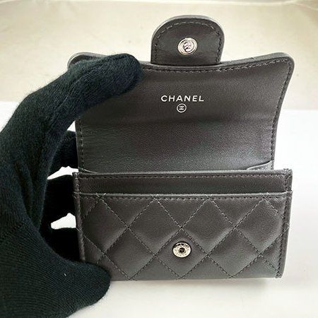 * 奢華大道國際精品＊【CH0736】CHANEL灰色小羊皮銀釦零錢包 AP0214-6