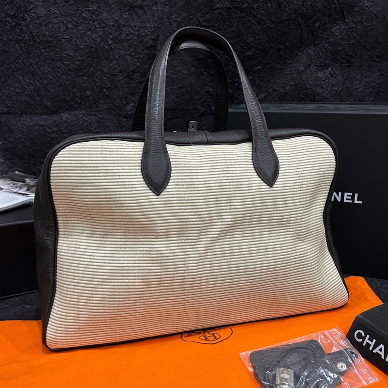 Hermes • Victoria 維多利亞 43 帆布拼Togo皮 鎖具齊全✔️-0