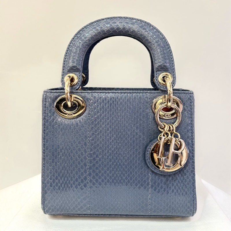 DIOR Lady Dior Mini 水藍色水蛇皮金釦黛妃-0