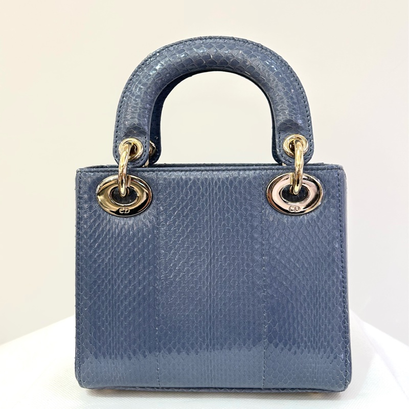 DIOR Lady Dior Mini 水藍色水蛇皮金釦黛妃-1