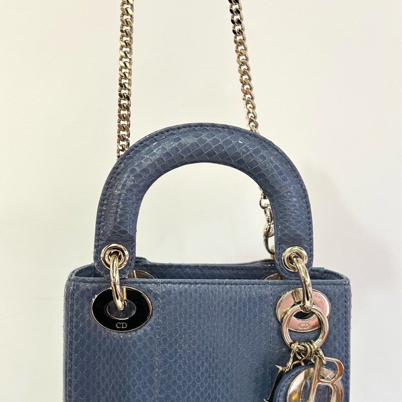 DIOR Lady Dior Mini 水藍色水蛇皮金釦黛妃-2