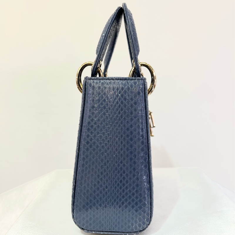DIOR Lady Dior Mini 水藍色水蛇皮金釦黛妃-4