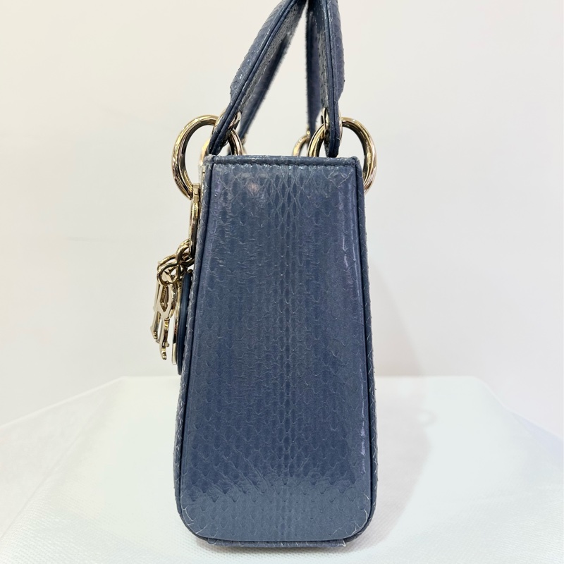 DIOR Lady Dior Mini 水藍色水蛇皮金釦黛妃-5