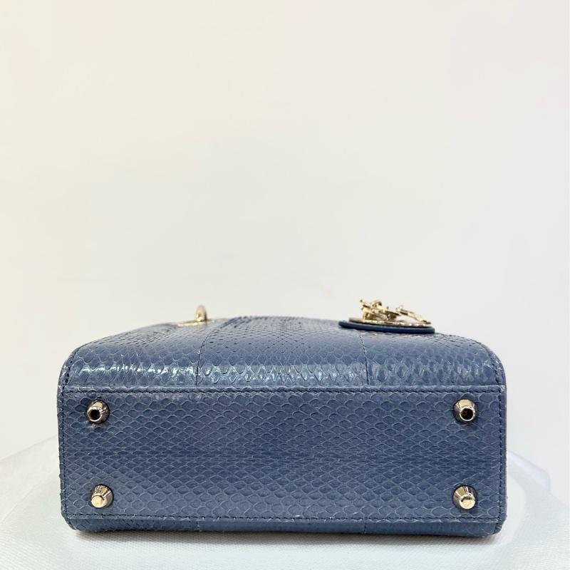 DIOR Lady Dior Mini 水藍色水蛇皮金釦黛妃-6