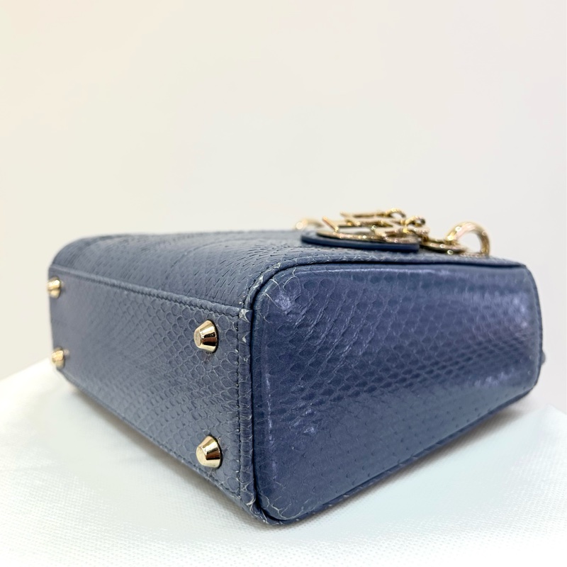 DIOR Lady Dior Mini 水藍色水蛇皮金釦黛妃-7