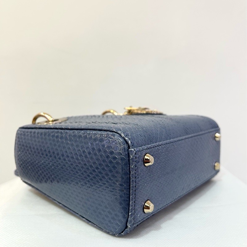 DIOR Lady Dior Mini 水藍色水蛇皮金釦黛妃-8