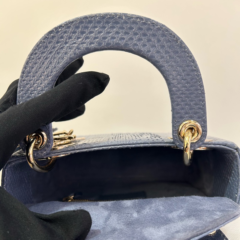 DIOR Lady Dior Mini 水藍色水蛇皮金釦黛妃-9