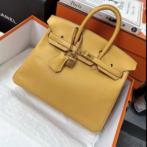 Hermes愛馬仕birkin25，芝麻色，金扣，swift皮，x刻，99新，配件有盒塵袋