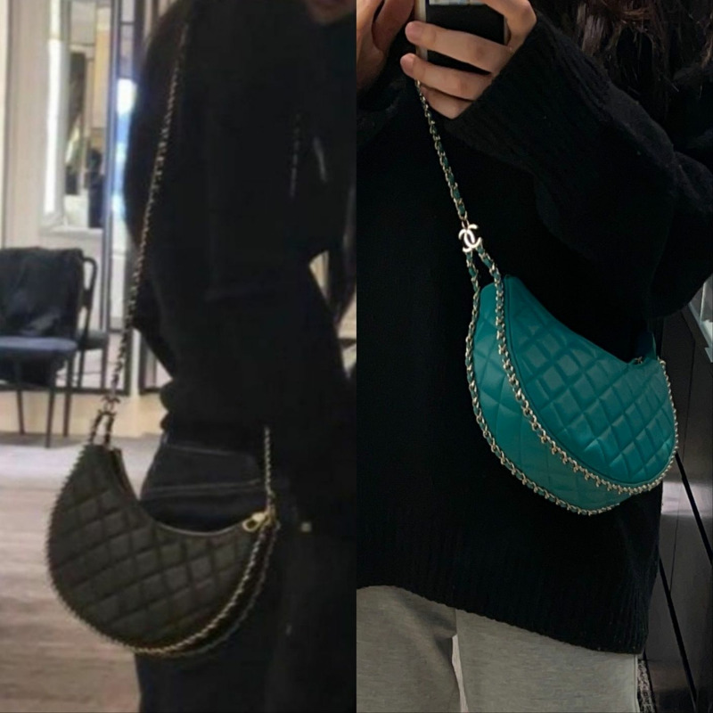 CHANEL 23ss 半月形單肩包，綠松石、翠綠色、黑色、紅色，3種顏色可選-4