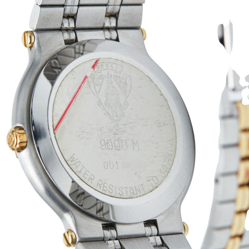 Gucci 男士腕錶，9000米石英機芯，金色錶盤，不鏽鋼鍍層-3