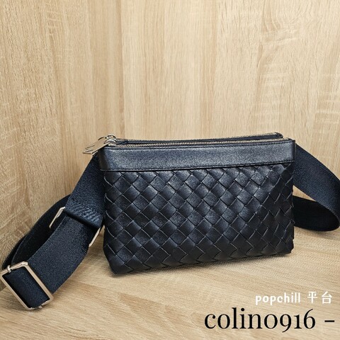 [超質感好物❣️耐看實用的精品] BV深藍牛皮編織IntrecciatoDuo雙層斜背包