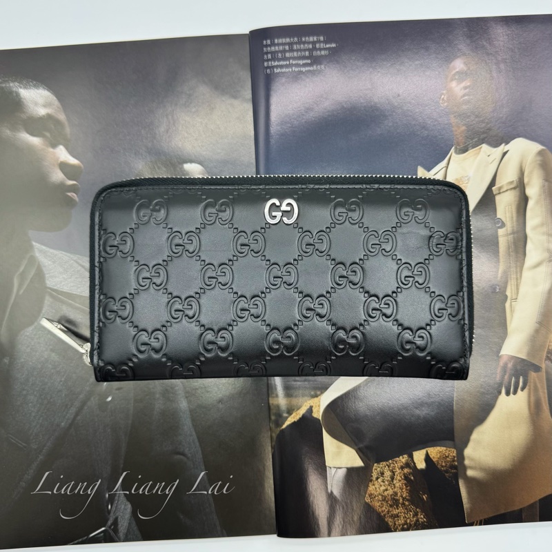 GUCCI 古馳 Signature系列黑色壓紋長夾-0