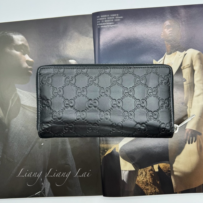 GUCCI 古馳 Signature系列黑色壓紋長夾-1