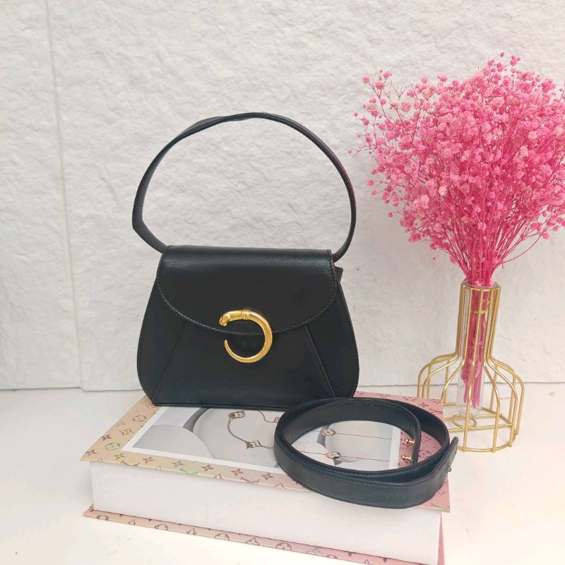 Cartier 卡地亞 黑金中古豹頭斜挎包-0