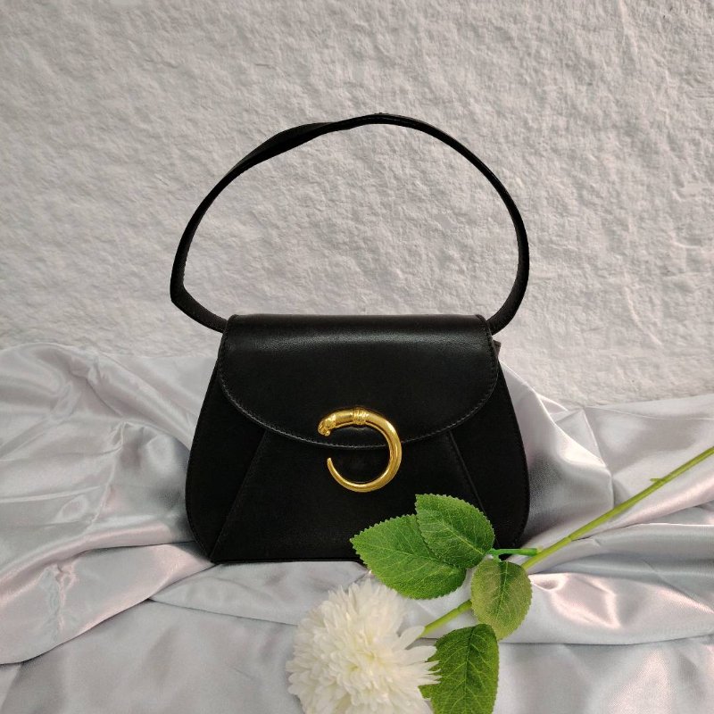 Cartier 卡地亞 黑金中古豹頭斜挎包-1