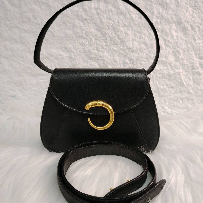 Cartier 卡地亞 黑金中古豹頭斜挎包-2