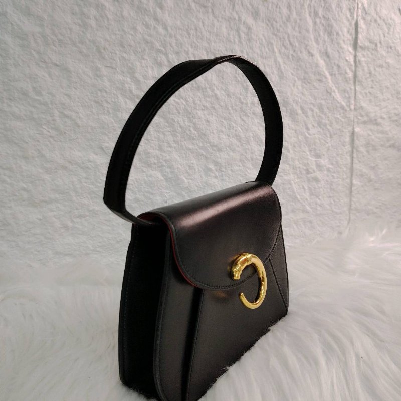 Cartier 卡地亞 黑金中古豹頭斜挎包-4