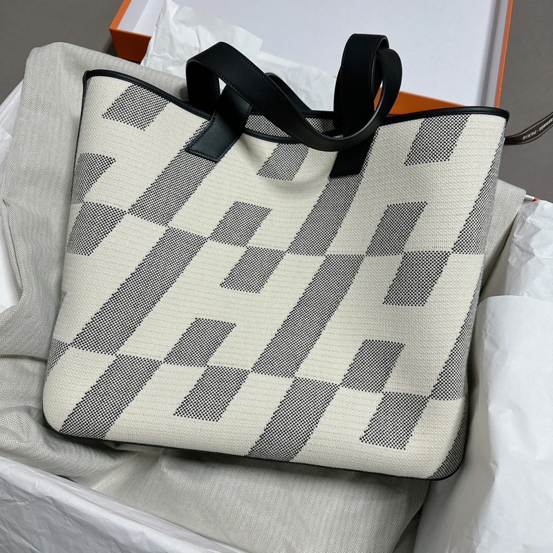 Hermes • Cabas H 40 Tote 黑白熊貓Swift皮拼帆布托特-2