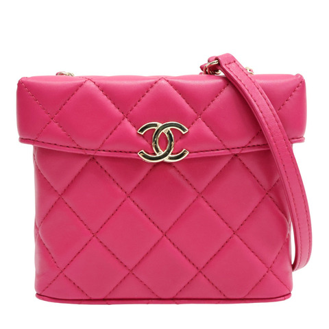 桃紅色 菱格紋 羊皮 鏈帶肩背包【CHANEL 香奈兒】 AS2877