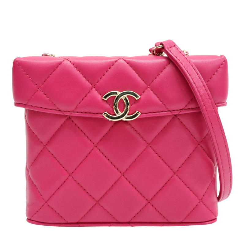 桃紅色 菱格紋 羊皮 鏈帶肩背包【CHANEL 香奈兒】 AS2877-0