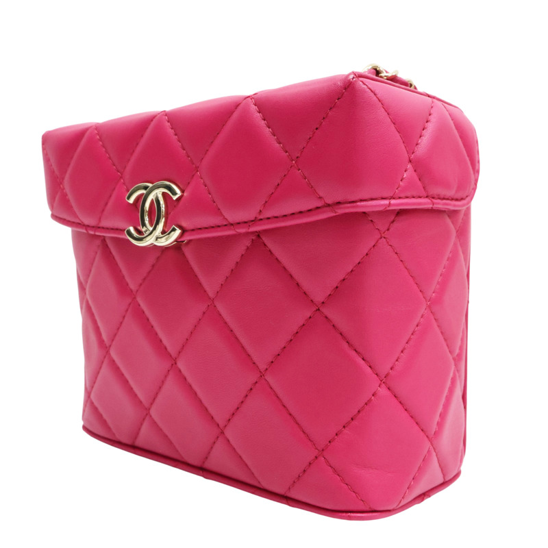桃紅色 菱格紋 羊皮 鏈帶肩背包【CHANEL 香奈兒】 AS2877-2