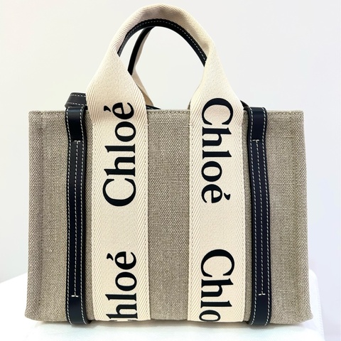 CHLOE深藍皮邊麻布小號二用