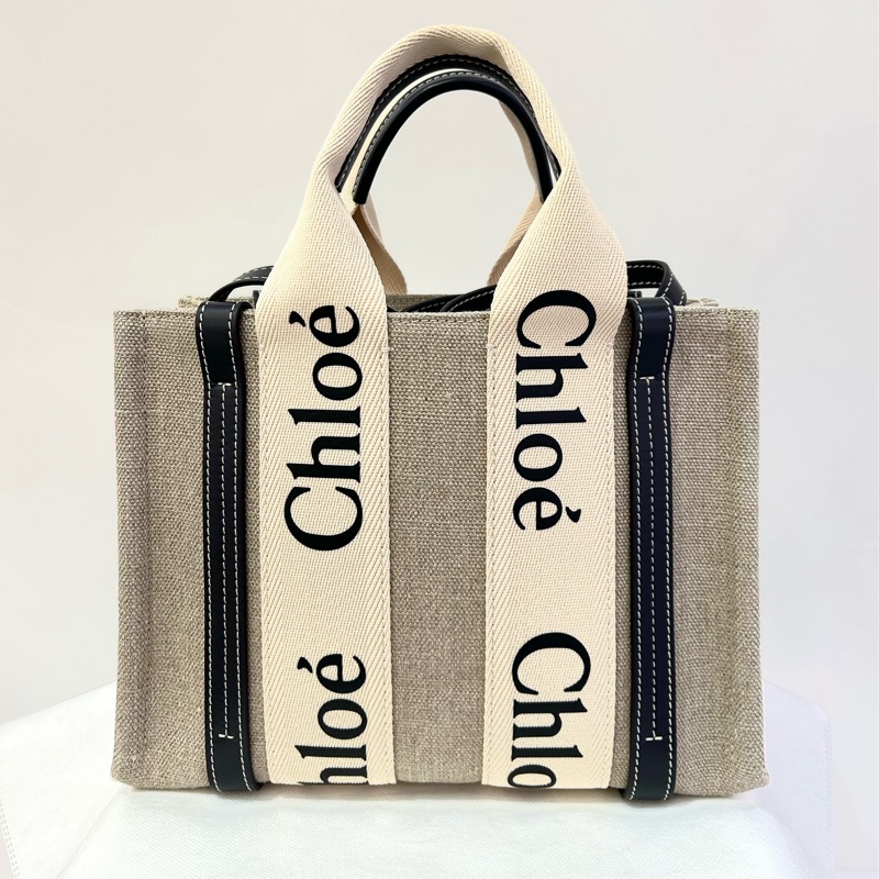 CHLOE深藍皮邊麻布小號二用-2