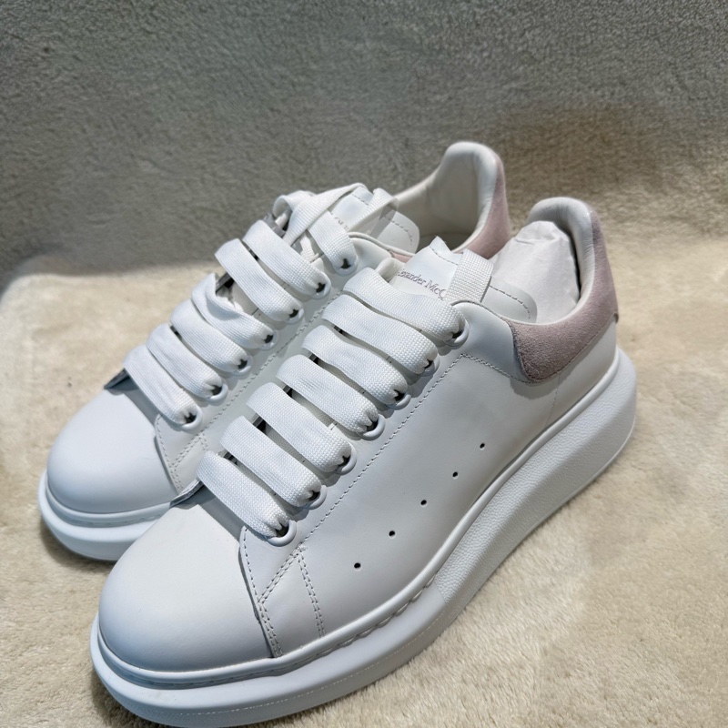 全新全套 Alexander McQueen亞歷山大麥昆 Oversized Sneaker 小牛皮 圓頭系帶 低幫 生活休閒鞋 女款 白粉色 36碼37碼1 37.5碼1 38.5碼-0
