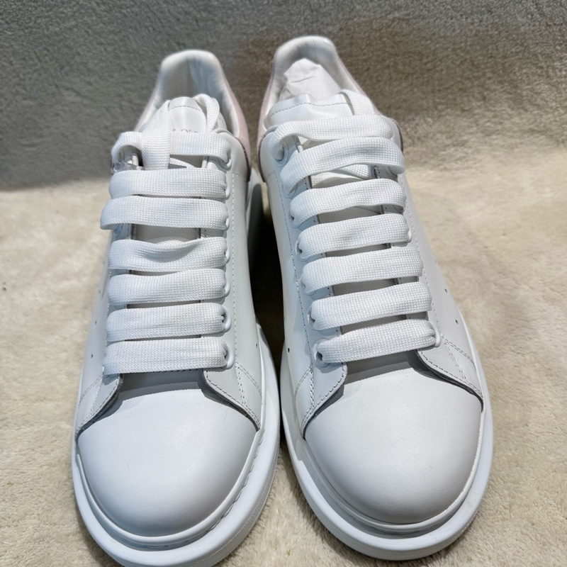 全新全套 Alexander McQueen亞歷山大麥昆 Oversized Sneaker 小牛皮 圓頭系帶 低幫 生活休閒鞋 女款 白粉色 36碼37碼1 37.5碼1 38.5碼-1