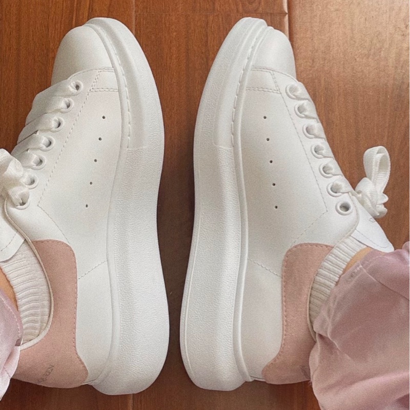 全新全套 Alexander McQueen亞歷山大麥昆 Oversized Sneaker 小牛皮 圓頭系帶 低幫 生活休閒鞋 女款 白粉色 36碼37碼1 37.5碼1 38.5碼-7