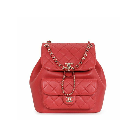 CHANEL 珊瑚紅 Duma 絎縫背包 AS3618