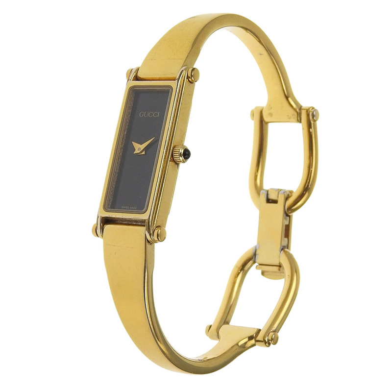 Gucci GUCCI 1500L 鍍金石英模擬顯示女士腕錶，黑色錶盤-1
