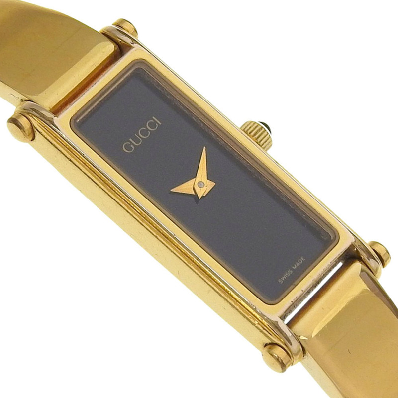 Gucci GUCCI 1500L 鍍金石英模擬顯示女士腕錶，黑色錶盤-2
