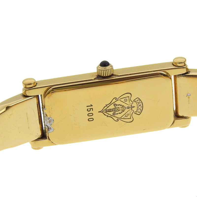 Gucci GUCCI 1500L 鍍金石英模擬顯示女士腕錶，黑色錶盤-4