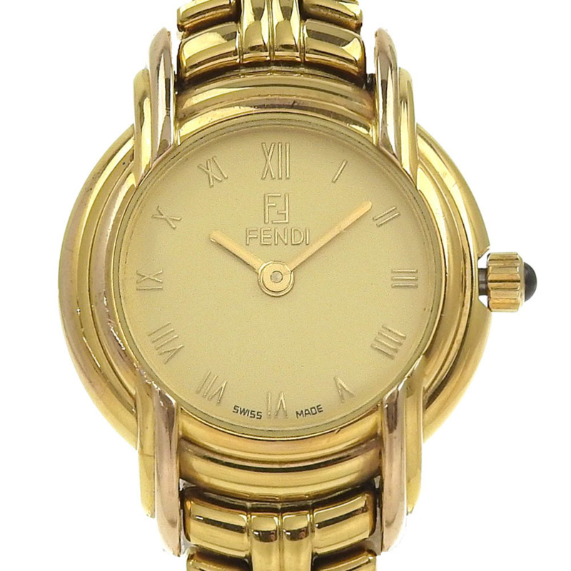 Fendi Olologi 300L 不鏽鋼石英模擬顯示女士腕錶，金色錶盤-0