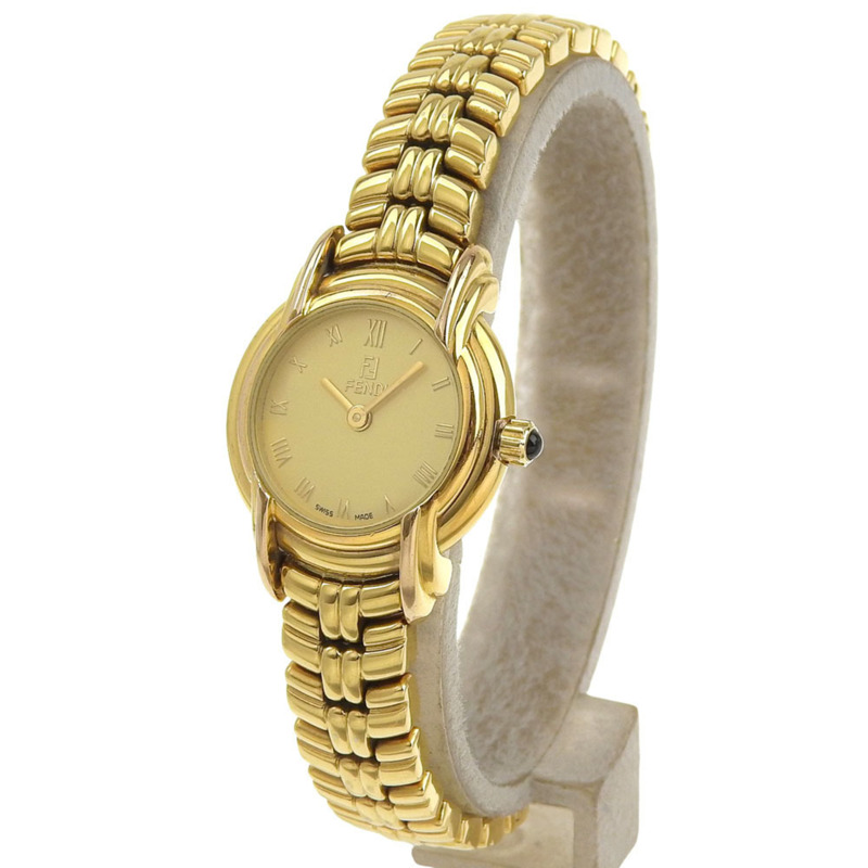 Fendi Olologi 300L 不鏽鋼石英模擬顯示女士腕錶，金色錶盤-1