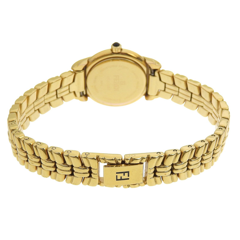 Fendi Olologi 300L 不鏽鋼石英模擬顯示女士腕錶，金色錶盤-4