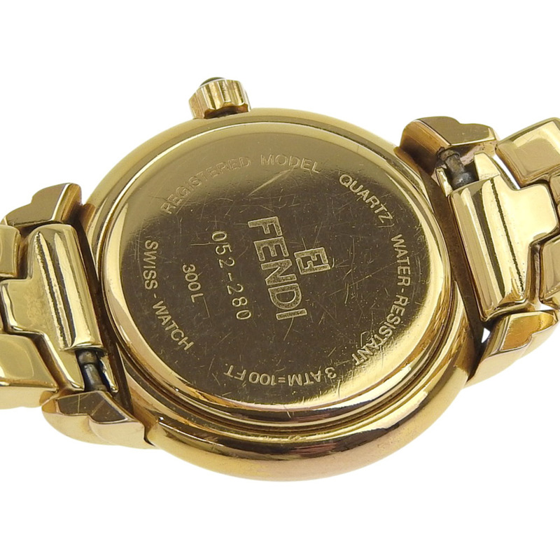 Fendi Olologi 300L 不鏽鋼石英模擬顯示女士腕錶，金色錶盤-5