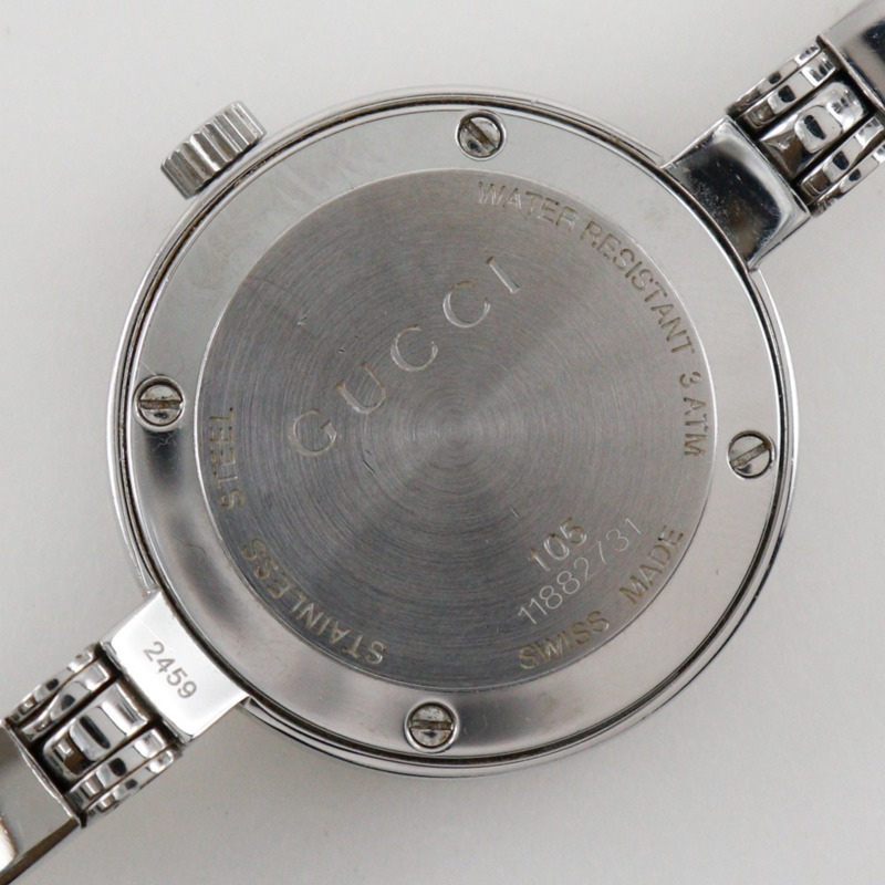 Gucci G 圓環標誌腕錶 105 不鏽鋼石英模擬顯示白色錶盤女士腕錶-5