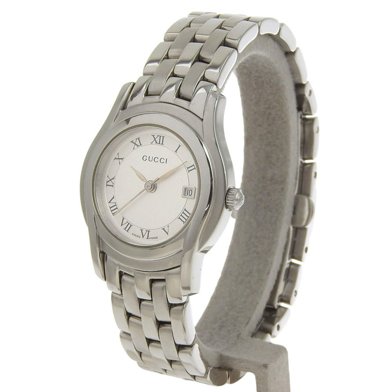 Gucci GUCCI 5500L 女士腕錶，不鏽鋼石英指針式顯示，銀色錶盤-1