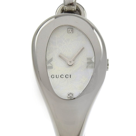 Gucci 2P 鑽石腕錶手鐲 103 不鏽鋼石英模擬顯示 白色錶盤 女士