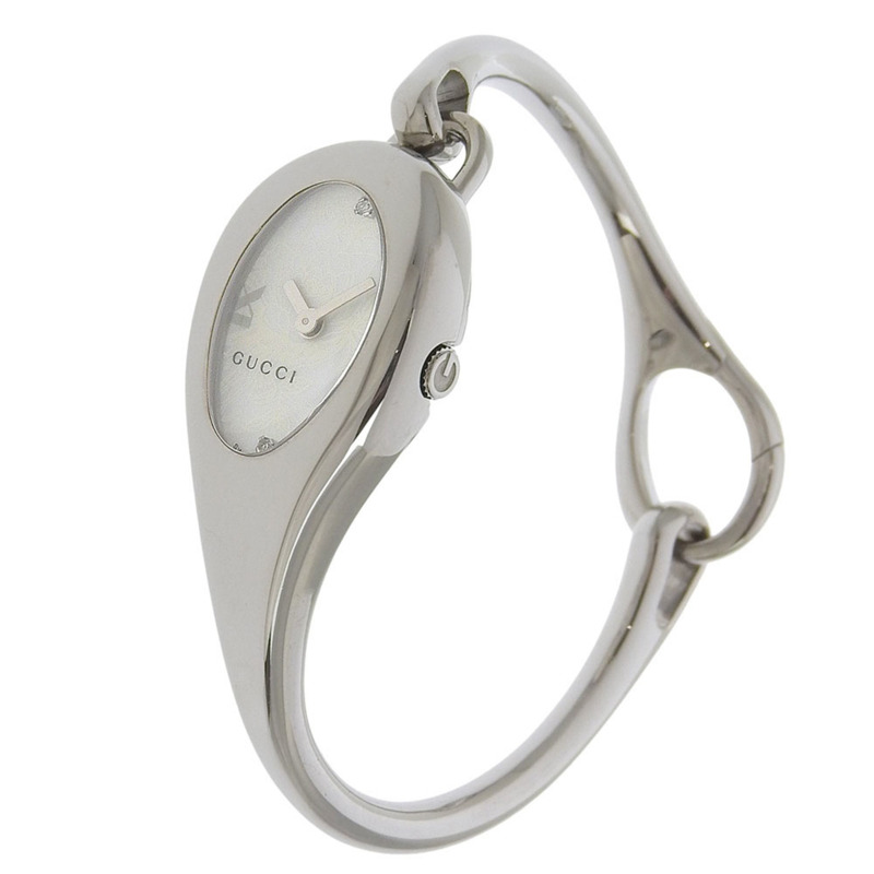 Gucci 2P 鑽石腕錶手鐲 103 不鏽鋼石英模擬顯示 白色錶盤 女士-1