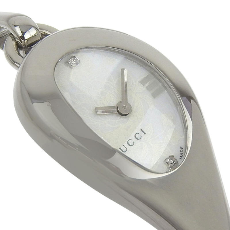 Gucci 2P 鑽石腕錶手鐲 103 不鏽鋼石英模擬顯示 白色錶盤 女士-2
