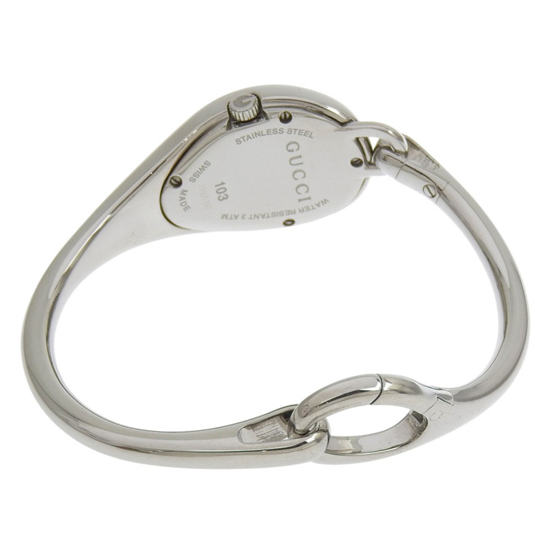 Gucci 2P 鑽石腕錶手鐲 103 不鏽鋼石英模擬顯示 白色錶盤 女士-4