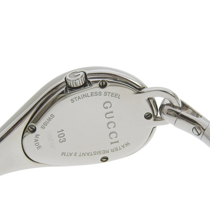 Gucci 2P 鑽石腕錶手鐲 103 不鏽鋼石英模擬顯示 白色錶盤 女士-6
