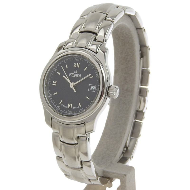 Fendi Olologi 210L 不鏽鋼石英模擬顯示女士腕錶，黑色錶盤-1