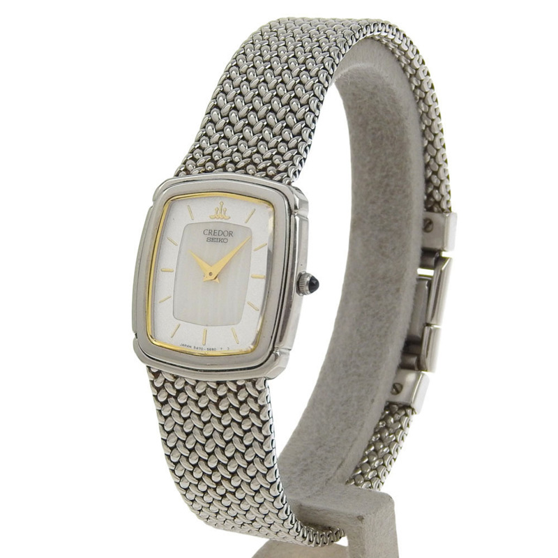 精工 Credor 腕錶 5A70-3C30 不鏽鋼 日本製造 石英模擬顯示 銀色錶盤 CREDOR 女士腕錶-1