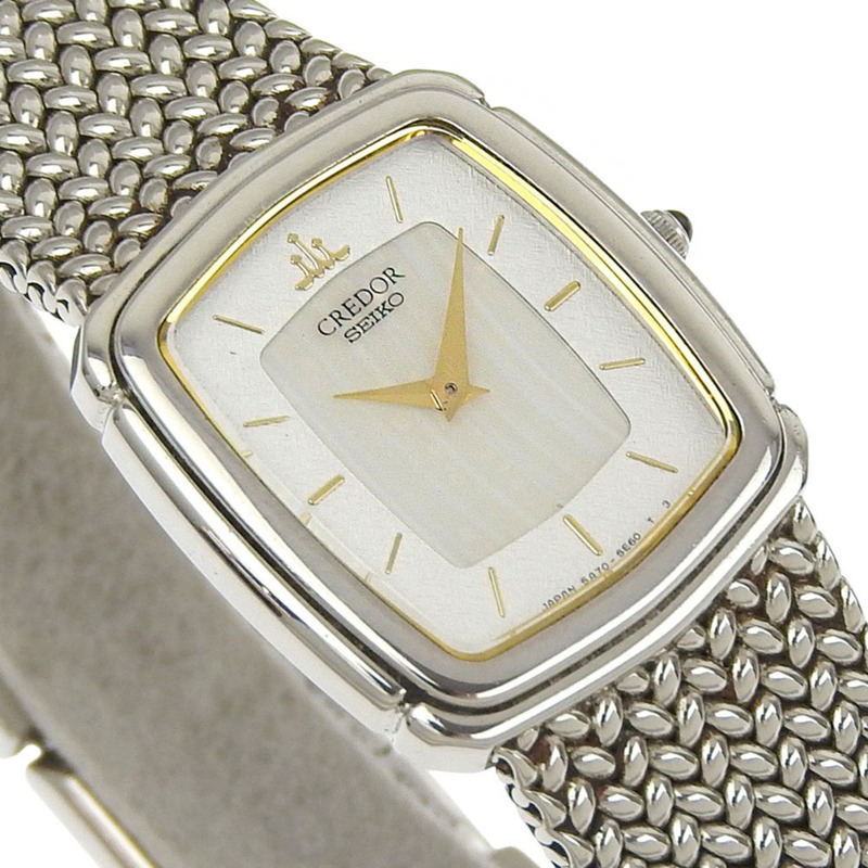 精工 Credor 腕錶 5A70-3C30 不鏽鋼 日本製造 石英模擬顯示 銀色錶盤 CREDOR 女士腕錶-2